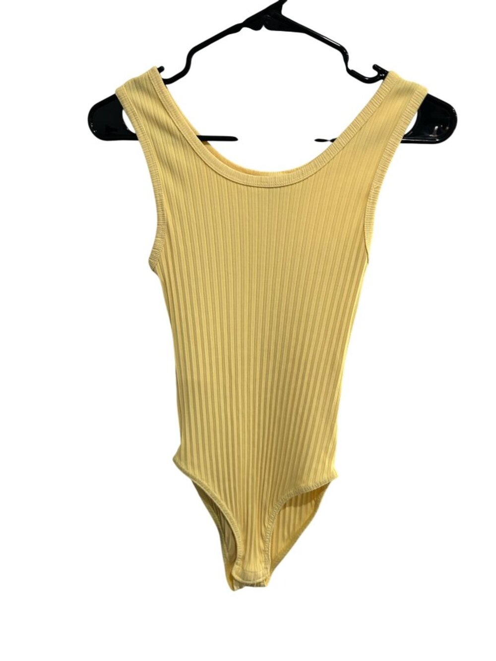 Camaieu Yellow Nylon Blend Ribbed Sleeveless Bodysuit Sz 3 90s Minimalism Retro